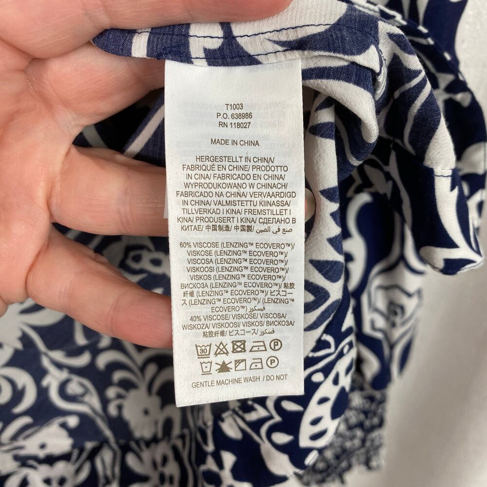 Boden Navy Blue Floral Paisley Long Sleeve Smocked Cuff Blouse Sz.6 NWT - Picture 15 of 16